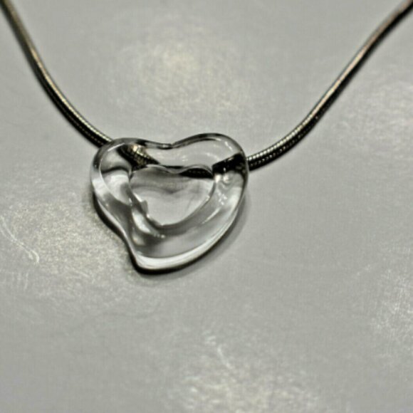 Tiffany & Co Rock Crystal Hand Carved Open Heart SS Peretti Pendant Necklace - Picture 1 of 3